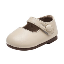 Baby Girls Mary Jane Flats - Infant Newborn Walking Shoes Soft Rubber Sole Princess Wedding Beige 4-4.5 Years
