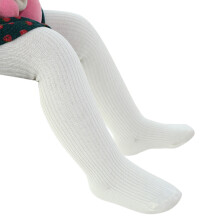 Cotton Warm Knit Tights for Girls 2-4Y, Stretchy Solid Leggings, White, Compatible with Winter Outfits