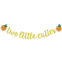Two Little Cuties Orange Theme Twins 1st Birthday Banner, Double The Love, Oh Babies, Twins Baby Shower Party Decoration Supplies, Gold Glitter