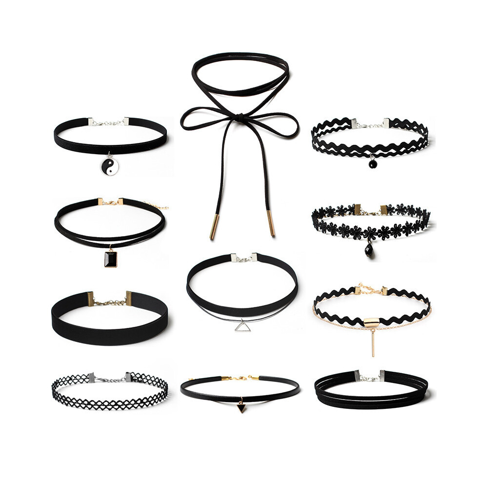 11 Pieces Choker Necklace Black Classic Velvet Stretch Gothic Tattoo Necklace 6485316777237