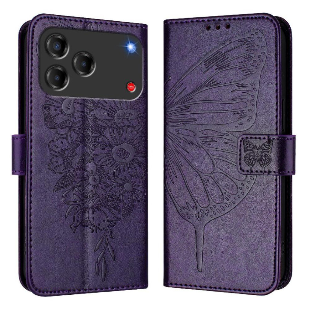 ( Violet) Case For Zte Blade V80 Design Flip Cover Magnetic Embossing Butterfly Premium Leather Dark 764563195534