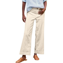 Women's wide-leg linen trousers, stretch-Apricot S