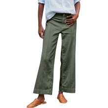 Women's wide-leg linen trousers, stretch-Green XXL