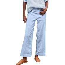Women's wide-leg linen trousers, stretch-Light Blue M