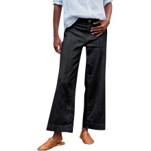 Women's wide-leg linen trousers, stretch high-waisted,-Black XL
