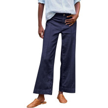 Women's wide-leg linen trousers, stretch-Dark Blue L