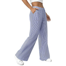 Women's wide-leg striped drawstring low-rise casual-Blue XL