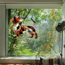 Jamnik Wiszący na Oknie Suncatcher Łapacze Słońca Wewnątrz na Zewnątrz Okno Jamnik Pies Witraż Ozdoba na Okno 23CM