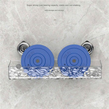 2X No-Drill, Light Luxury Style Glacier Pattern Suction Cup Shelf,Bathroom Shower Organizer Transparent Long Style