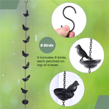 3X Mobiele Birds Cups Regenketting voor Buiten, Regenkettingen voor Dakgoten Regenpijpen Regenketting voor Thuis, 9x7x100cm