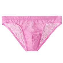 Cueca masculina de renda, modelo biquíni, cintura baixa, respirável, para todas as estações, rosa, tamanho 3XL