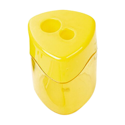 Double Hole Pencil Sharpener, Compact Handheld with Transparent Case, Durable Design, Yellow – Compatible with Standard Pencils