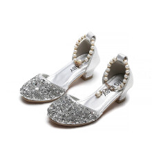 Girls Dress Shoes Princess Crystal High Heels Closed Toe Party Wedding Flower Girls Shoes Toddler Little Big Kid Silver 9-10 Years