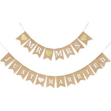 2 Pieces Mr and Mrs Banner Just Married Banner Bridal Shower Rustic Bunting Garland for Wedding Party