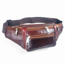 Retro waist bag in genuine leather, waterproof, for men, burgundy