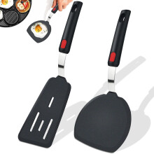 2 Pieces Silicone Spatula, Wide Pancake Spatula for Fried Eggs, Pancakes, Fish, Hamburgers, Steaks and Other Dishes (Black)