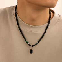 Men's Stainless Steel Tiger's Eye Beaded Necklace - Minimalist and Versatile Bead Jewelry for Stylish Gentlemen