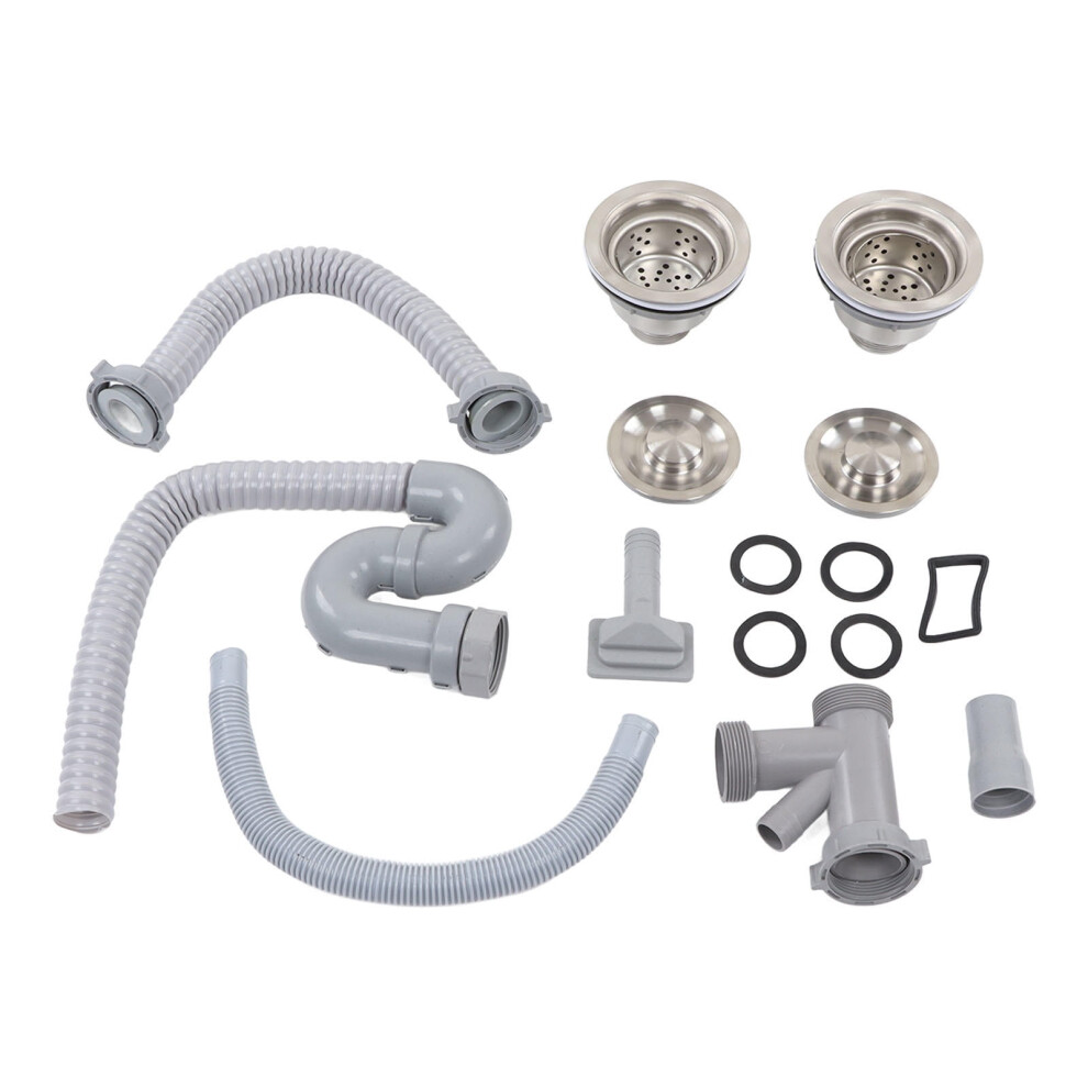 Stainless Steel SâBent Double Drain Sink Pipe Set Â 12ÂPiece Kitchen & Bathroom Drainage Kit 9448483917964