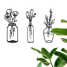 Crafts 3pcs Metal Flower Wall Decor, Minimalist Vase Wall Art Black Tulip Wire Iron Decor, Floral Wall Sculpture for Kitchen