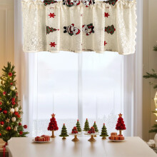 Christmas Embroidery Short Curtains, Polyester Holiday Theme Decorations, Pastoral Style for Cafe & Home, Festive Window Treatment for Seasonal Decor