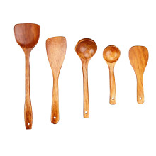 Wooden Kitchen Utensil Set of 5, Soup Ladle Spatula Spoon for Cooking Frying Boiling, Heat Resistant & Eco-Friendly Utensil