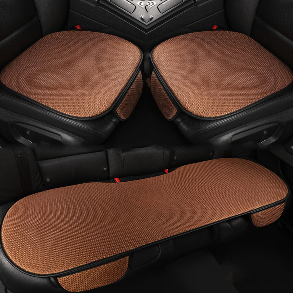 Breathable Antislip Car Seat Covers Set, Ice Silk Cooling Cushion For Summer, Universal Fit With Storage Pocket, Brown 9073542777526