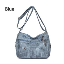 Bolsa de ombro multifuncional de grande capacidade - Couro lavado, bolsa moderna para mães com alças ajustáveis.