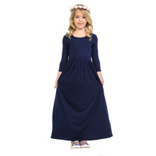 Kinder Kleinkind Mädchen Kleid Knielanges Kleid Langarm Uni Langes Kleid Prinzessinnenkleid (Dunkelblau, 110)
