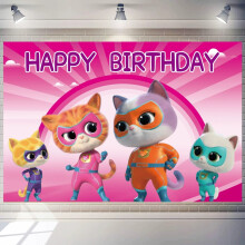 Super Kitties Theme Birthday Flag Background Banner Children's Party Decoration supplies Photography Photo Prop,70.8x43.3inch.