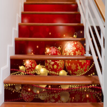 Set van 6 kerststickers voor de trap, verwijderbare ballen en geveldecoratie, geschikt voor feestelijke trapdecoratie.