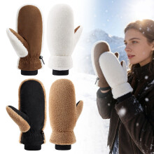 Autumn/Winter Gloves Black M Women's Winter Fleece Mittens Tone Suede & Back Gloves Windproof Cold Weather Gloves with Rib Cuff Top Design