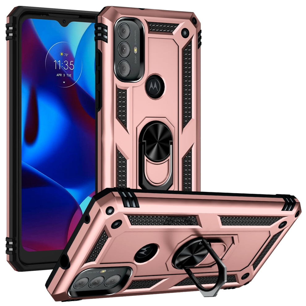 Moto G Power 2022 Case, Military-Grade Shockproof Cover With 360 Rotating Kickstand - Rose Gold 9448483820998