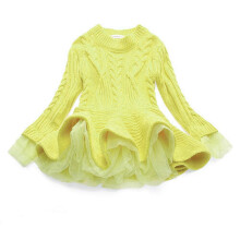 Pigersweaterkjole Strikket Langærmet Pullover Kabelstrik Hæklet Flæse Tutukjole Børn Varm Efterår Vinter Gul 4-5 År