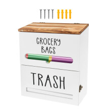 2in 1 Trash Bag Dispenser and Grocery Bag Holder Wooden Trash Pouch Holder Large Capacity Under Sink Garbage Pouches Organizers for Home