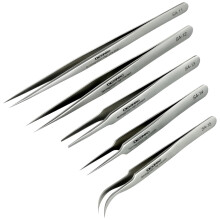 Precision Tweezers, 5 PCS Stainless Steel, Non-Magnetic, Heat Resistant, Curved, Jewelry, Electronics, Craft, Soldering, Experimental Work