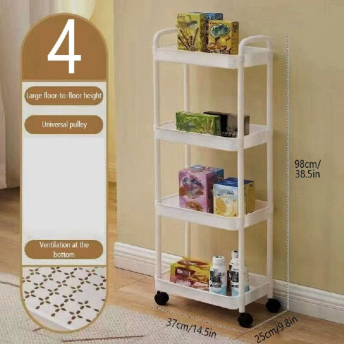 1pc 3/4-Tier Rolling Storage Cart, Plastic Multi-Functional Organizer Trolley, Slim, Space-Saving, Adjustable Shelves, with Easy
