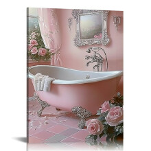Vintage Pink Bathtub Canvas Wall Art, 12x16in – for Living Room, Bathroom, Bedroom, Office – Home Decor