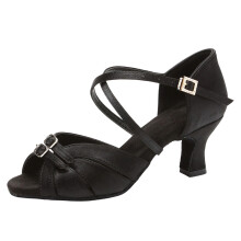 Schwarze Damen-Lateintanzschuhe, mittelhoher Absatz (5,5 cm), weiche Sohle, Baumwoll-Polyester-Mischgewebe, strukturierte Oberfläche, bequem –