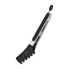 Spaghettizange, Edelstahl-Speisenzange mit Silikonspitzen, Silikon-Pastazange mit Zinken zum Servieren von Speisen, Schwarz
