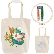 DIY-Stickset für eine Tragetasche aus Canvas – Blumenmuster, anfängerfreundlich, inklusive Garn und weißem Beutel