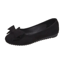 Sorte damesko, slip-on, flade sko, sløjfedetaljer, blød sål, let og behageligt, flosset stof, 1 stk., størrelse 39Eu