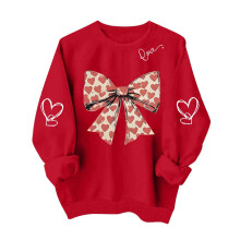 Felpa da donna per San Valentino, con fiocco rosso, stampa a cuore oversize, girocollo casual, regalo per lei, taglia M