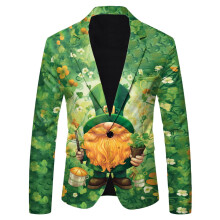 Blazer masculino casual com estampa digital 3D para o Dia de São Patrício, jaqueta de terno leve para ocasiões formais.