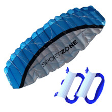 2.5m Blue Parafoil Stunt Kite, Easy-Fly Beach Toy with Parachute Line – Portable Wind-Resistant Trainer Kite for Kids, Camping & Outdoor Adventures