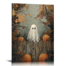 Poster cu fantomă drăguță stând afară, tablou pe pânză, 40x50 cm – Decor pentru sufragerie, baie, dormitor, birou