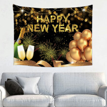 Gobeläng med svartguld NYE-champagneballonger – 100x76 cm väggkonst i fotoautomat för sovrum, vardagsrum, studentrum och lägenhetsinredning