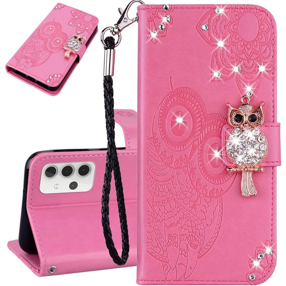Glitter Crystal Owl Flip Case For Samsung Galaxy A51 5G Â Magnetic Leather Wallet With Wrist Strap & Kickstand Pink 9448483607148