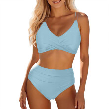 Damen Bikini-Set mit hohem Bund, zweiteiliger Badeanzug, Push-up-Effekt, geraffter Vorderteil, Badeanzug mit Twist-Detail vorne