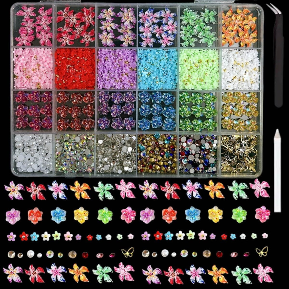3D Flower Nail Charms Kit: Metal Butterflies, Cherry Bows, Flatback Pearls â Y2K Nail Art DIY Accessories