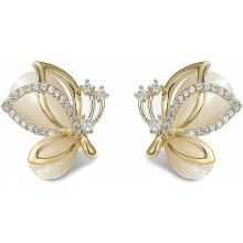 Elegant CZ Butterfly Earrings – Gold-Tone 925 Sterling Silver, Hypoallergenic, Compatible with Sensitive Ears